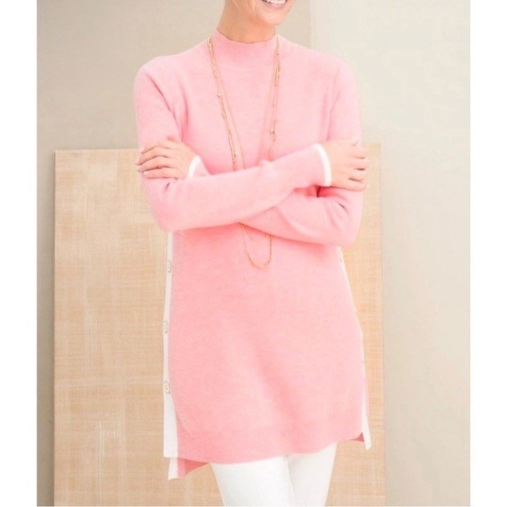 Chico's Women's Side Button Tunic Knit Mock Neck Sweater Cashmere Blend NWT Sz S
